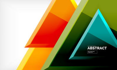 Triangles repetiton geometric abstract background, multicolored glossy triangular shapes, hi-tech poster cover design or web presentation template with copy space
