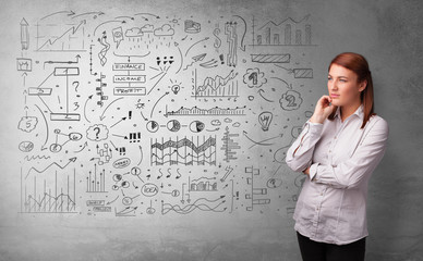 Fototapeta premium Casual person thinking with drawn signs concept 