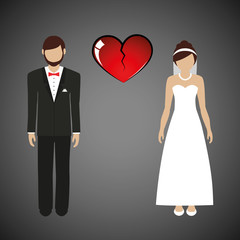 wedding couple man and woman separate broken heart vector illustration EPS10
