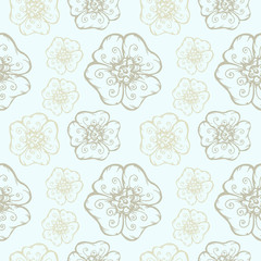 floral seamless pattern. decorative elements are drawn by hand with a gel pen. vector illustration on a blue background