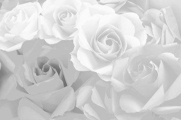 Beautiful white decoration artificial paper rose flower background for valentine day or wedding card.