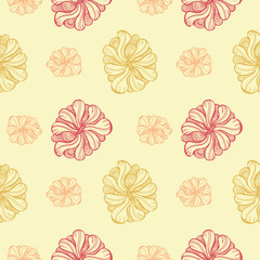 floral seamless pattern. decorative elements are drawn by hand with a gel pen.vector illustration on yellow background