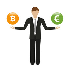 businessman with bitcoin and euro buttons vector illustration EPS10