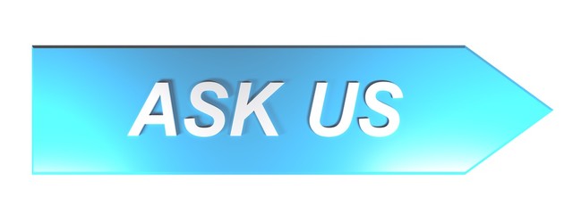 ASK US on blue arrow - 3D rendering