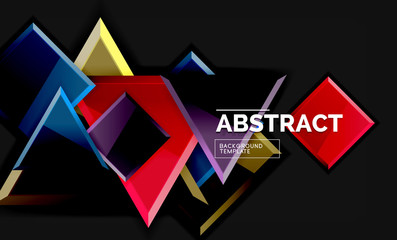 Glossy mosaic style geometric shapes - squares and triangles on black