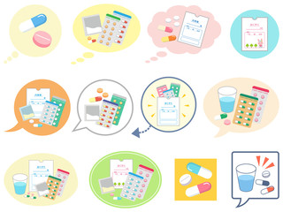 薬　薬バリエーション　薬袋　吹き出し　アイコン