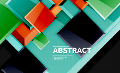 Glossy mosaic style geometric shapes - squares and triangles on black