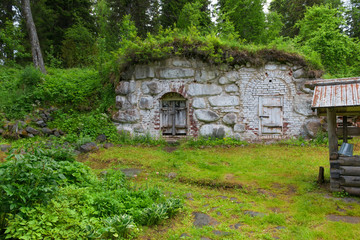 SOLOVKI, REPUBLIC OF KARELIA, RUSSIA - JUNE 27, 2018:  Old cellar in the Botanical garden on Solovki. Solovki Islands, Arkhangelsk region, White Sea