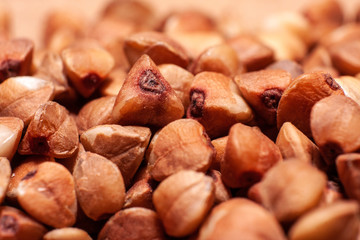 buckwheat closeup background. fresh buckwheat. dry buckwheat texture
