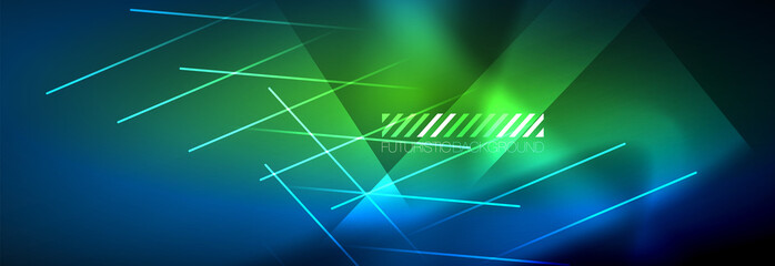 Neon glowing techno lines, hi-tech futuristic abstract background template with lines