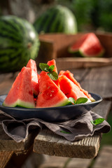 Juicy and tasty watermelon in sunny day
