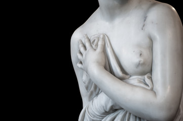 Venus Italica statue, sculpted in 1804 by Antonio Canova. Cut out on black background. Path...