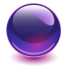 Glass sphere purple, vector shiny ball.