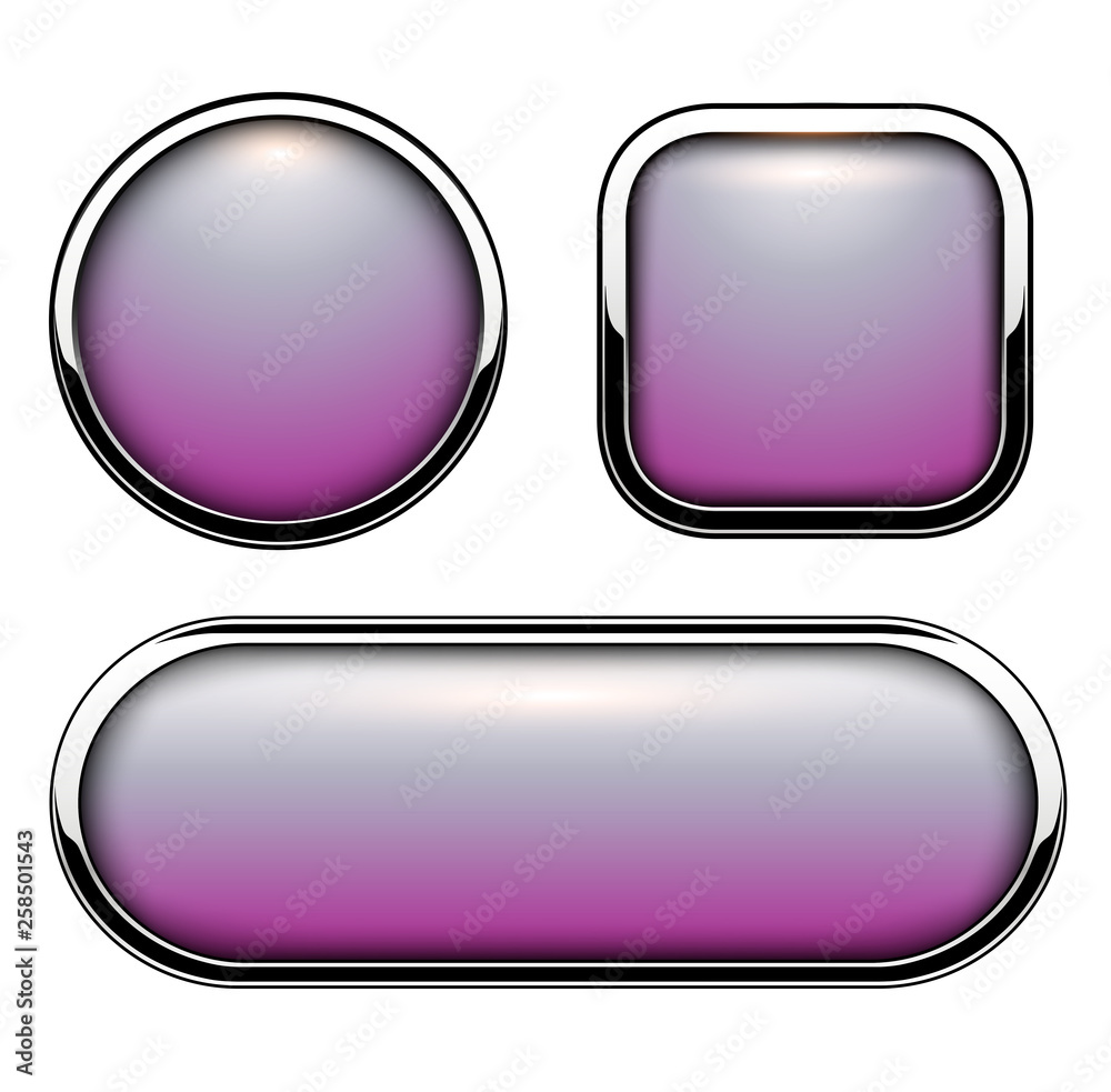 Poster glossy buttons purple with metallic chrome elements
