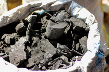 Carbon charcoal packed in bags