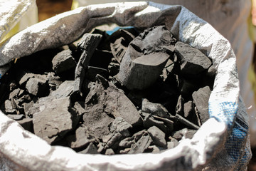Carbon charcoal packed in bags