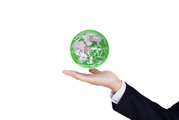 Earth day, Protect the world with environment and Eco-friendly business. Businessman hand holding green globe. Element of this image are furnished by NASA