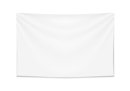 Empty Mockup White Textile Banner With Folds.
