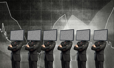 Businessmen with TV instead of head.