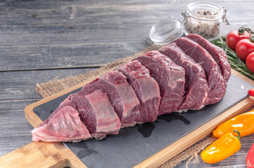 Steaks raw Black Angus meat. Fresh meat on a cutting board