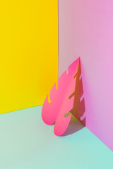Pink tropical leaf with fashion shadow. Creative concept of luxury summer traveling and relaxing.  Minimalism