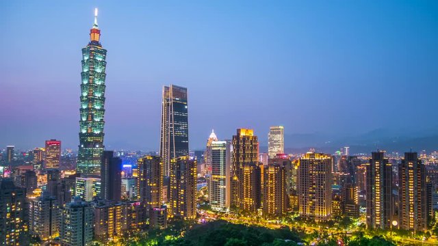 Taiwan city skyline at twilight , The beautiful sunset of Taipei, Aerial view Taiwan city skyline and skyscraper.