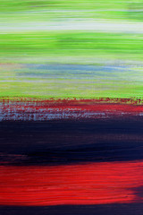 Acrylic brushstrokes on canvas. Random, red, blue, black, dark, green.