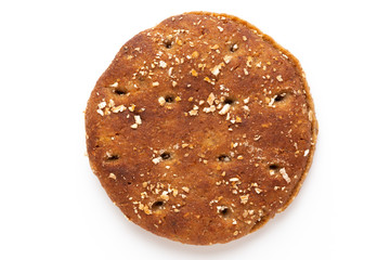 Rye bread slice on a white background.