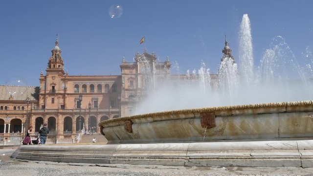 Seville, Spain - march 18, 2019:Part of the Central building at the Plaza de Esp