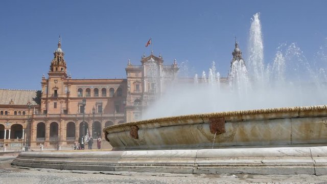 Seville, Spain - march 18, 2019:Part of the Central building at the Plaza de Esp