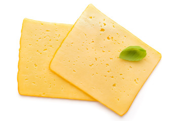 Cheese slice isolated on the white background.