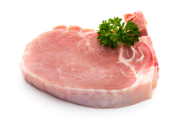 Fresh raw beef steak isolated on white background, top view.