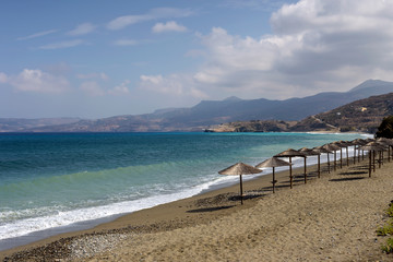 Deserted sandy beach on an autumn day