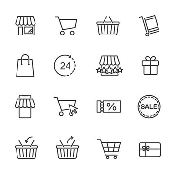 Vector set of shopping line icons.