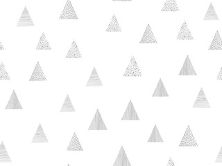 Hand drawn triangles seamless pattern. Abstract geometric memphis repeat background. Black white vector sketch, doodles. Vintage lines, dots texture. Creative fashion ink paint. Design textile, fabric
