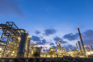 Refinery and petrochemical plant at sunset.