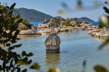 Coast of the island in the Mediterranean sea, picturesque with the ruins of ancient Lycian towns...