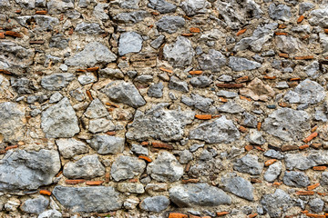 The background old gray stony wall