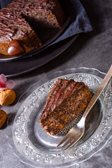 juicy poppy seed cake with apples and chocolate glaze