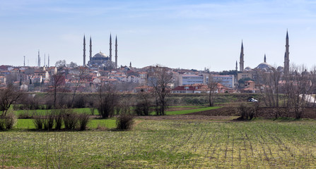 Fototapeta na wymiar Selimiye Mosque view from hill in Edirne City of Turkey