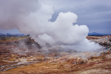 Hot springs Gunnuhver located on a large geothermal area of Reykjanes Peninsula in Iceland