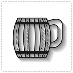 Wooden mug for beer, water and beverages. Flat icon for site, business. Vector illustration