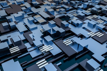 3d rendering, cubes board structure, circuit background