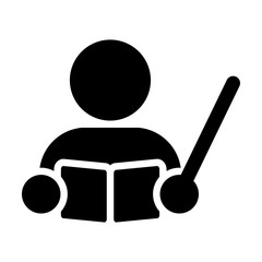 School icon vector male teacher person profile avatar with book symbol for education in flat color glyph pictogram illustration
