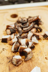 Cooks Chopping Octopus At Becerrea Octopus Fair. Cooking, Food,