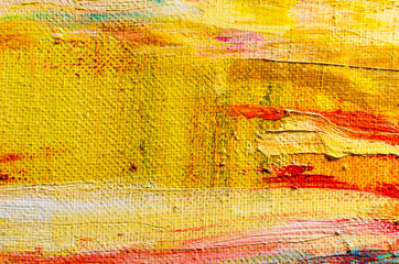 Abstract oil painting on canvas. Oil paint texture. Brush and palette knife strokes. Multi colored background. Close up acrylic paint. Horizontal artwork fragment. 