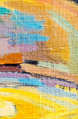 Abstract oil painting on canvas. Oil paint texture. Brush and palette knife strokes. Multi colored background. Close up acrylic paint. Vertical artwork fragment. 