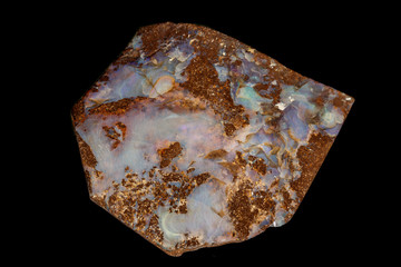 Macro stone Opal mineral in rock on a black background close up