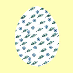 White Easter egg on a yellow background with a pattern of wild flowers.
