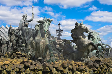 Fototapeta na wymiar Fountain of the Girondins monument with its bronze horses, place des Quinconces, Bordeaux, France